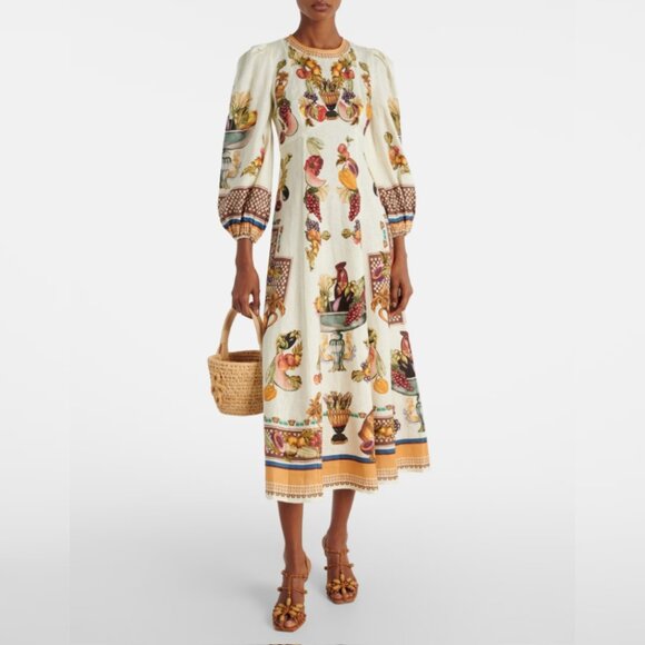 Alémais Mercado Printed Linen Midi Dress - Picture 1 of 15